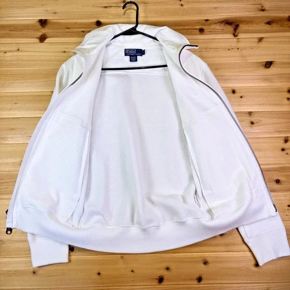 Polo Ralph Lauren Jacket Mens Small White Lightweight Hooded Full Zip Jacket